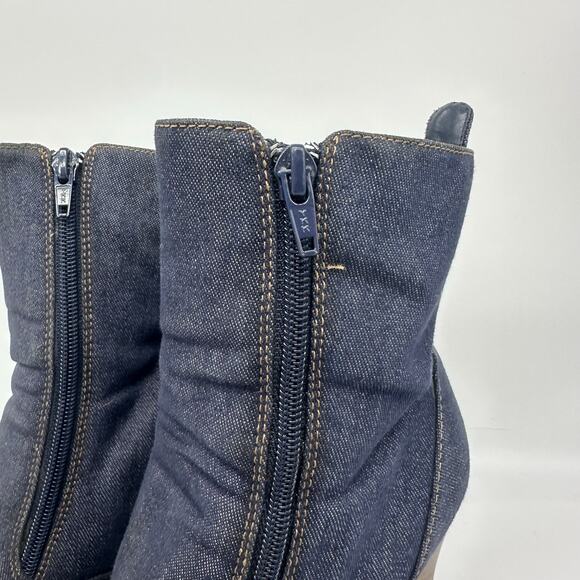Denim Blue Square Toe Chunky Zipper Booties Womens 6 Y2K Retro - Picture 10 of 15